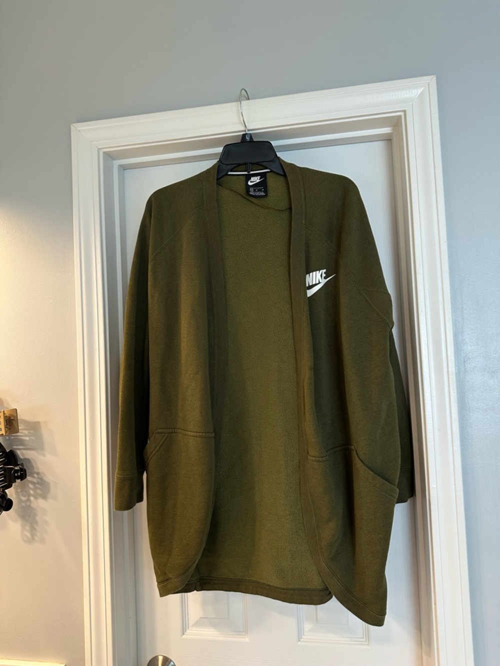 Nike Olive Green Open-Front Cardigan with White Logo